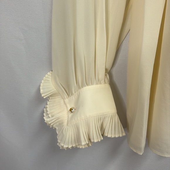 Tory Burch Meryl Pleated Chiffon French Cuff Blouse Ivory Size Medium - Picture 5 of 9